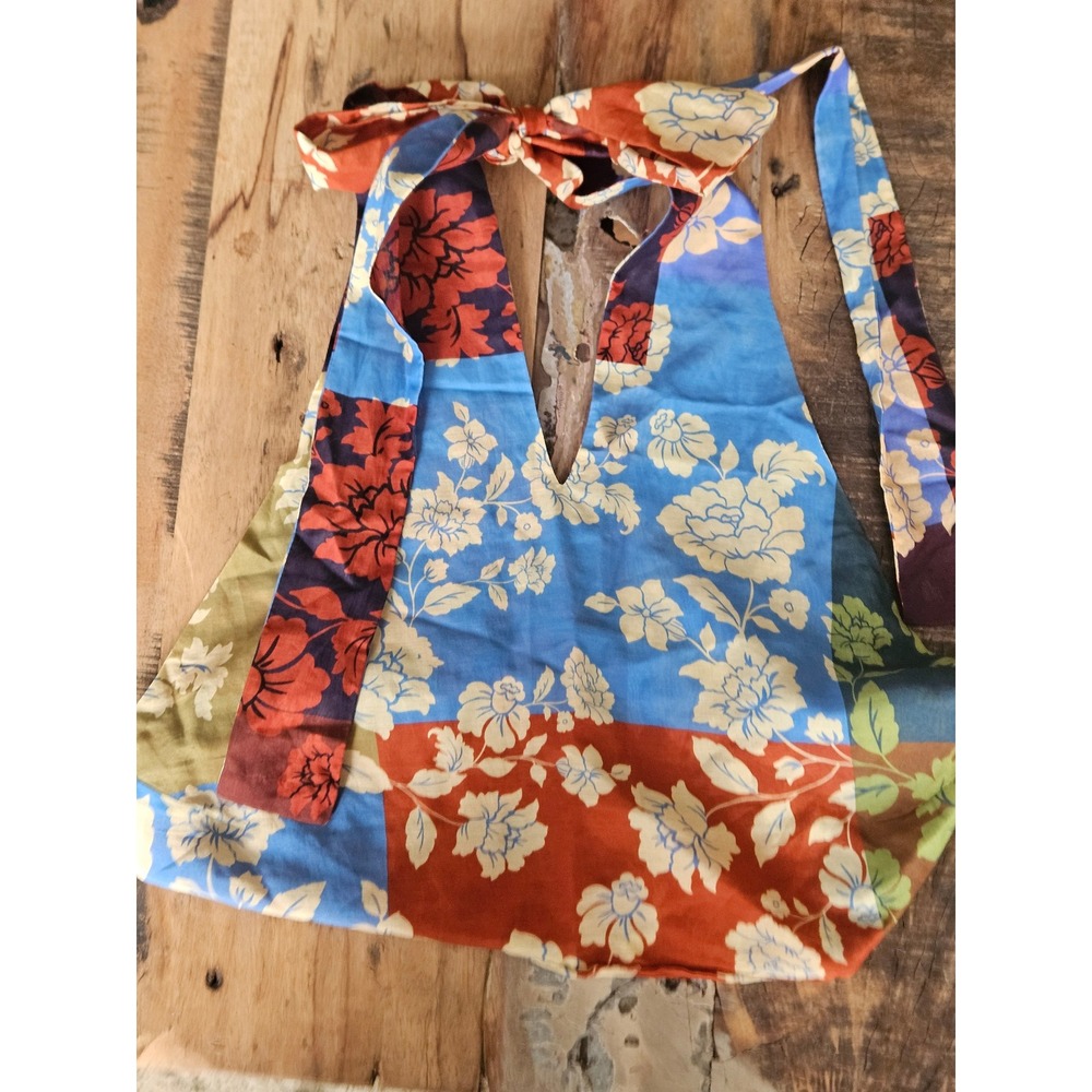 Bec + Bridge Floral Patchwork Halter Top Blue Rust Silk Blend Size 6 US 10 AUS